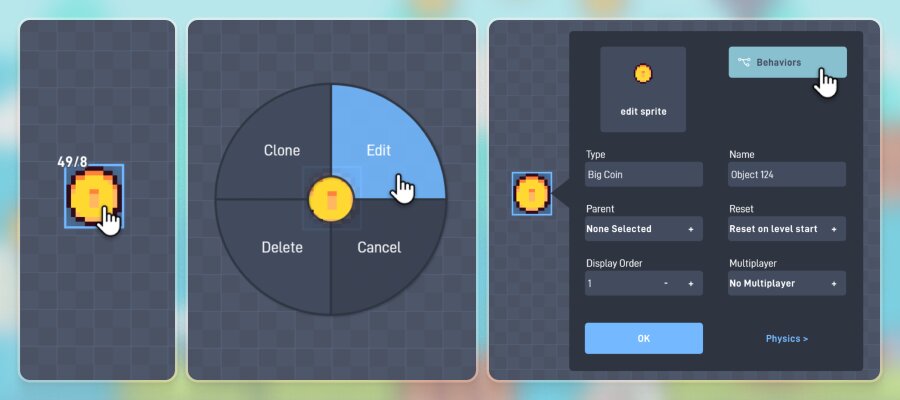 Steps to open the behavior editor