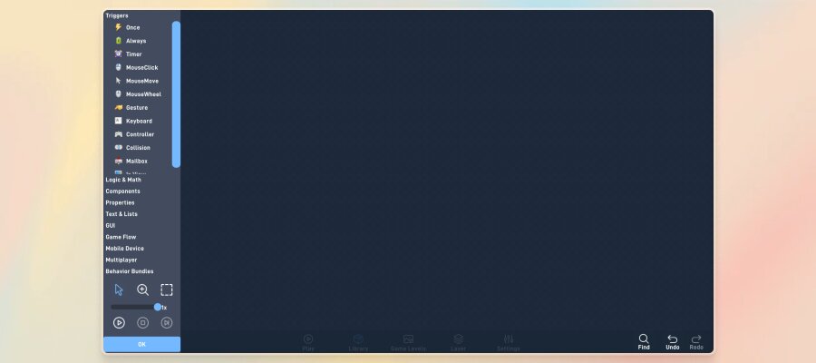 The behavior editor with left panel and workspace