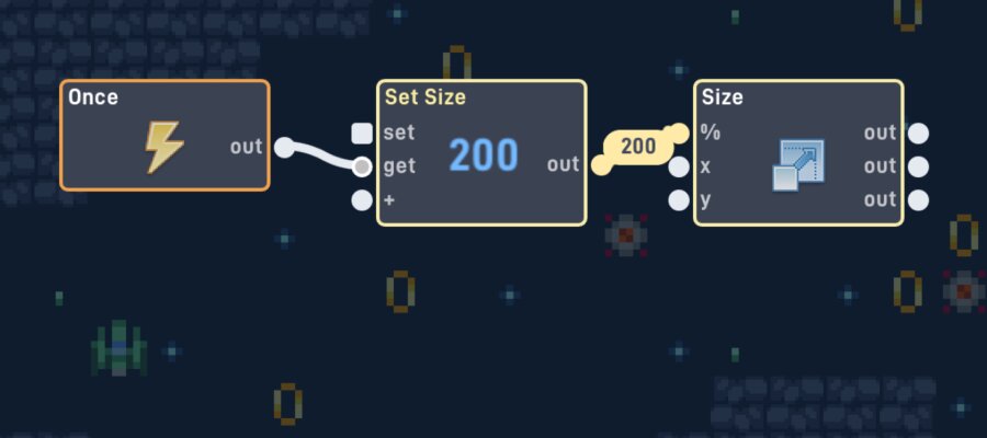 Once connected to Number (200) connected to Size, with value shown on link