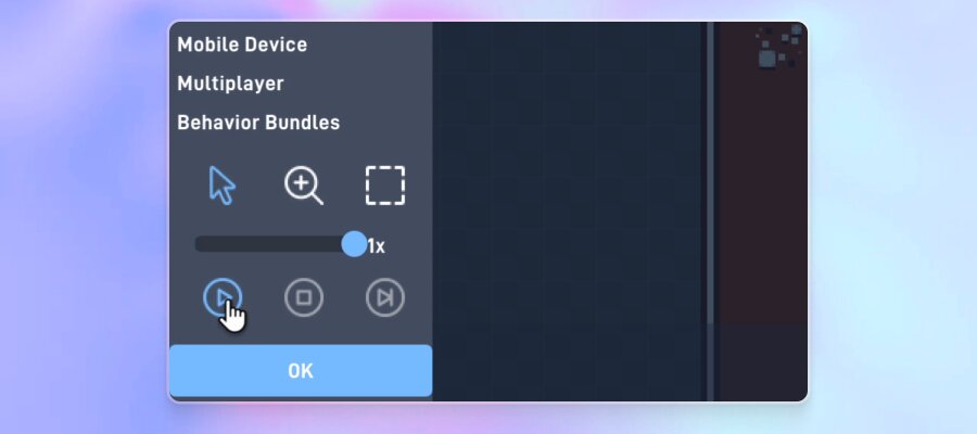 The Play button at the bottom of the behavior menu